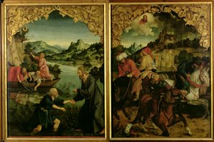 Histoires des saints Pierre et Paul : détail montrant de gauche à droite, la vocation de Saint Pierre, la conversion de Saint Paul (détail) - Hans von Klumbach